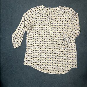 Maurices Geometric Blue and White Blouse